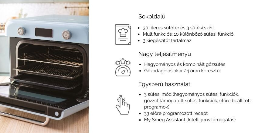 Smeg 10 az 1-ben multifunkciós asztali sütő - főbb tulajdonságok