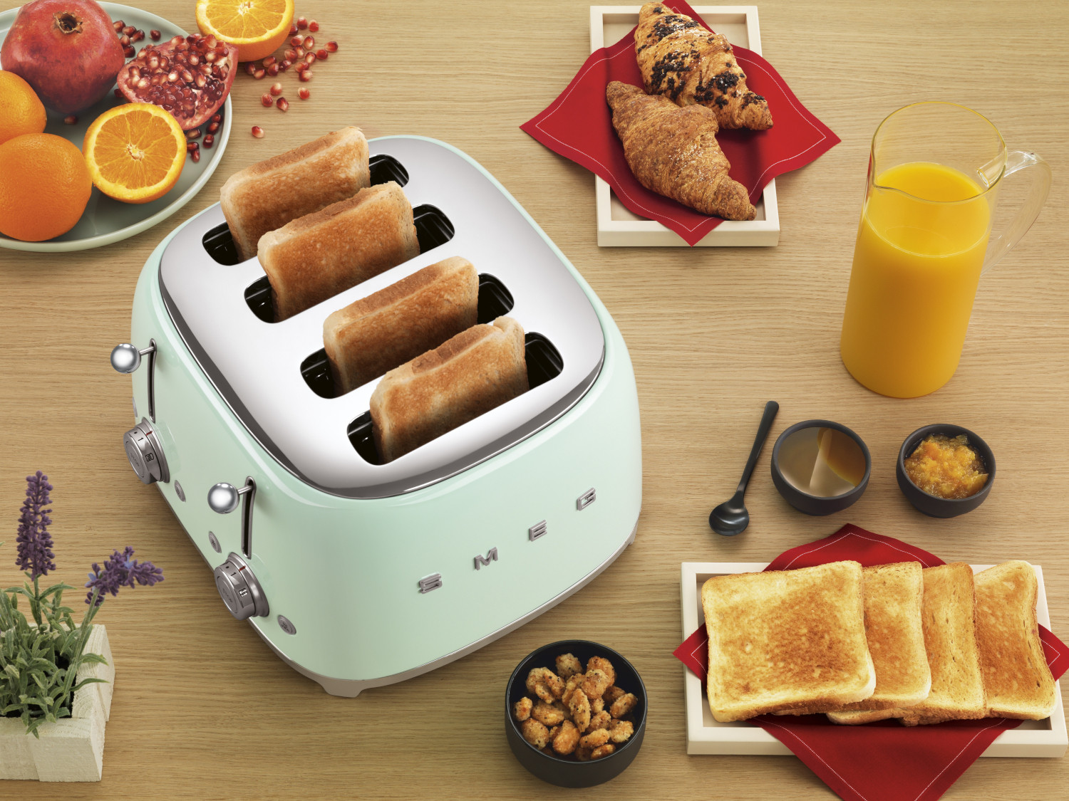Smeg 2x2 szeletes kenyérpirító - világoszöld