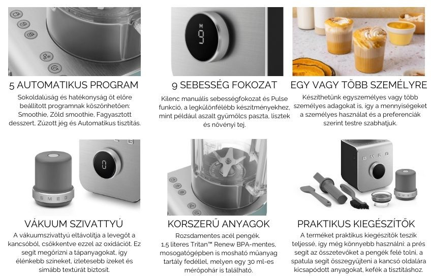 Smeg nagy teljesítményű turmixgép - főbb tulajdonságok