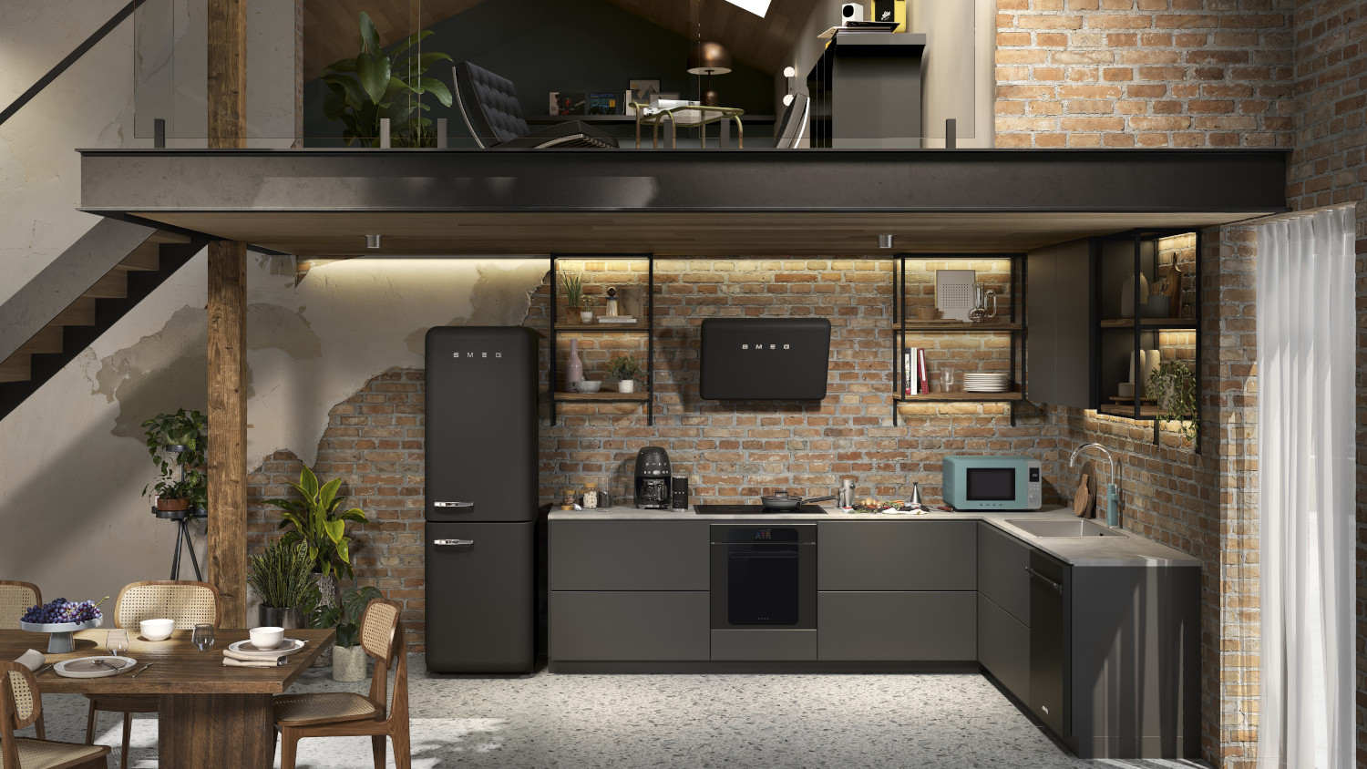 SMEG ASZTALI MIKROHULLÁMÚ SÜTŐ GRILL, LÉGKEVERÉS ÉS AIR FRY FUNKCIÓVAL, Collezione design, matt smaragdzöld