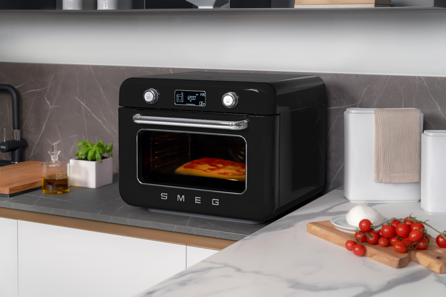 SMEG GALILEO 10-AZ 1-BEN MULTIFUNKCIÓS ASZTALI SÜTŐ, 50-es évek retro design, fekete