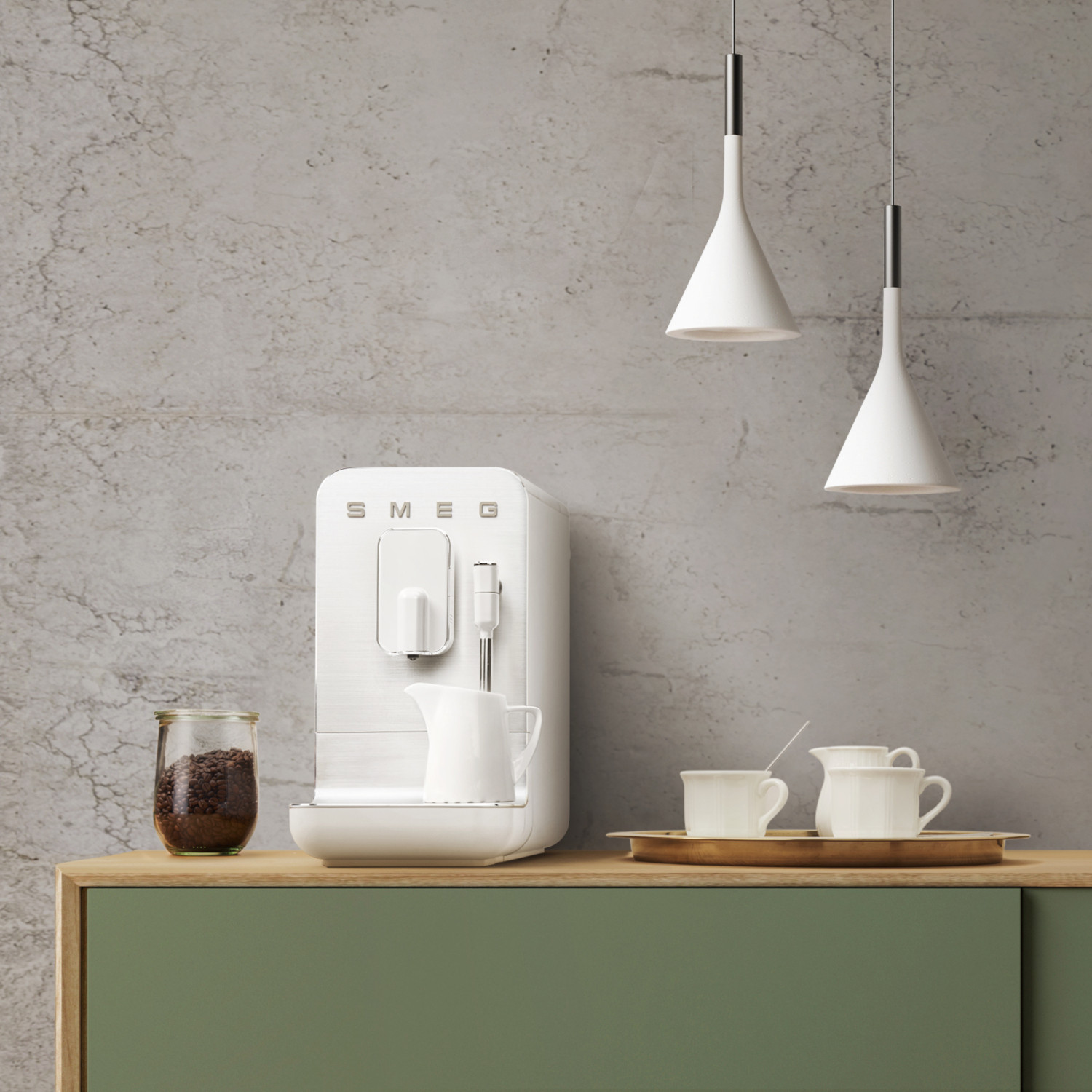 SMEG BCC12 AUTOMATA KÁVÉFŐZŐ TEJHABOSÍTÓVAL, Collezione design, matt fehér