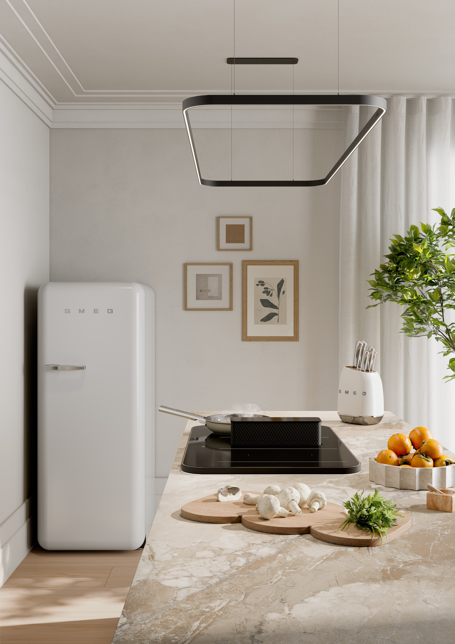 Smeg fehér kés készlet és FAB28 hűtőszekrény