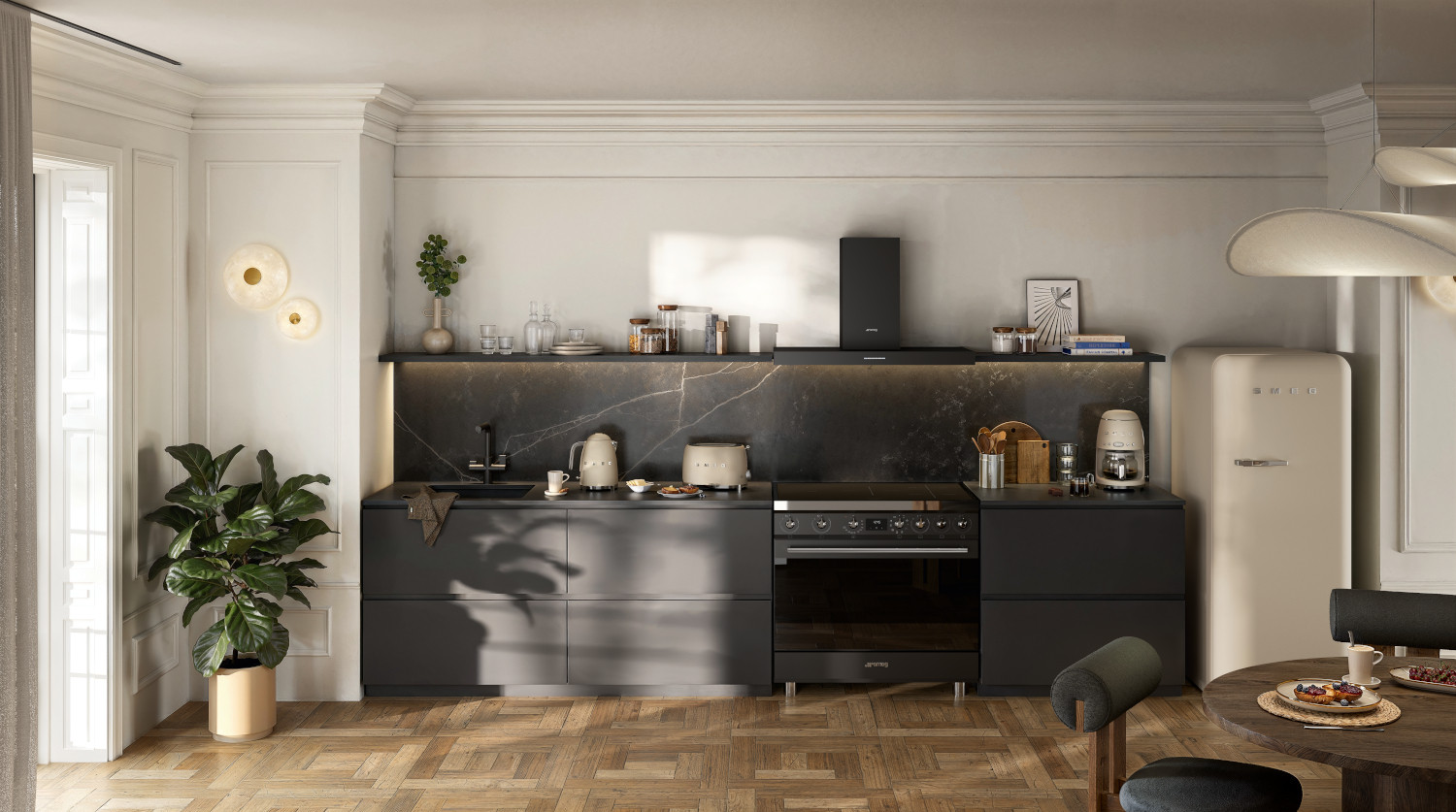 SMEG FAB28 Egyajtós hűtőszekrény, felül fagyasztórekesszel, jobbos - 50-es évek retro design, matt moonlight - kisgépekkel