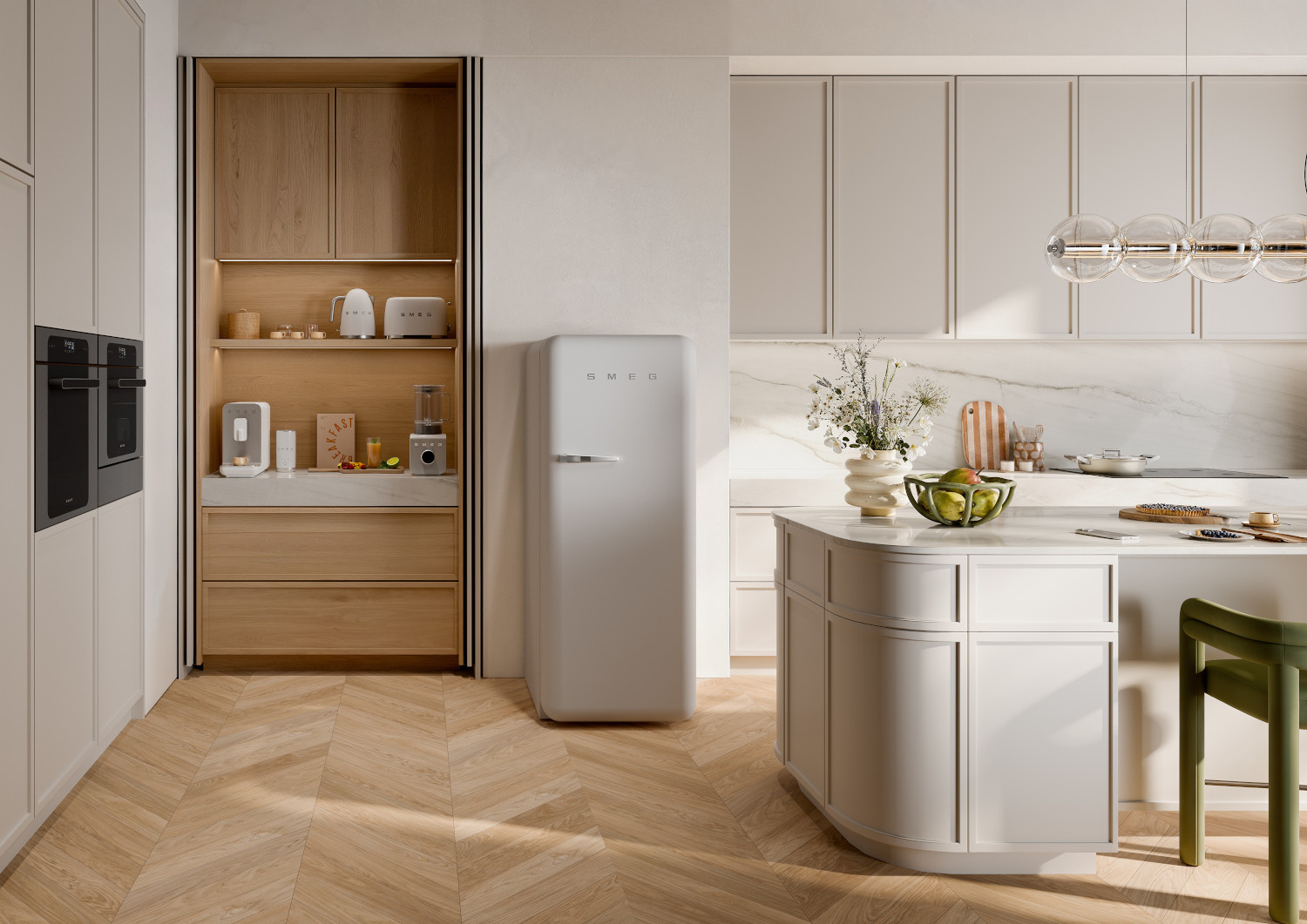 SMEG FAB28 Egyajtós hűtőszekrény, felül fagyasztórekesszel, jobbos - 50-es évek retro design, matt fehér