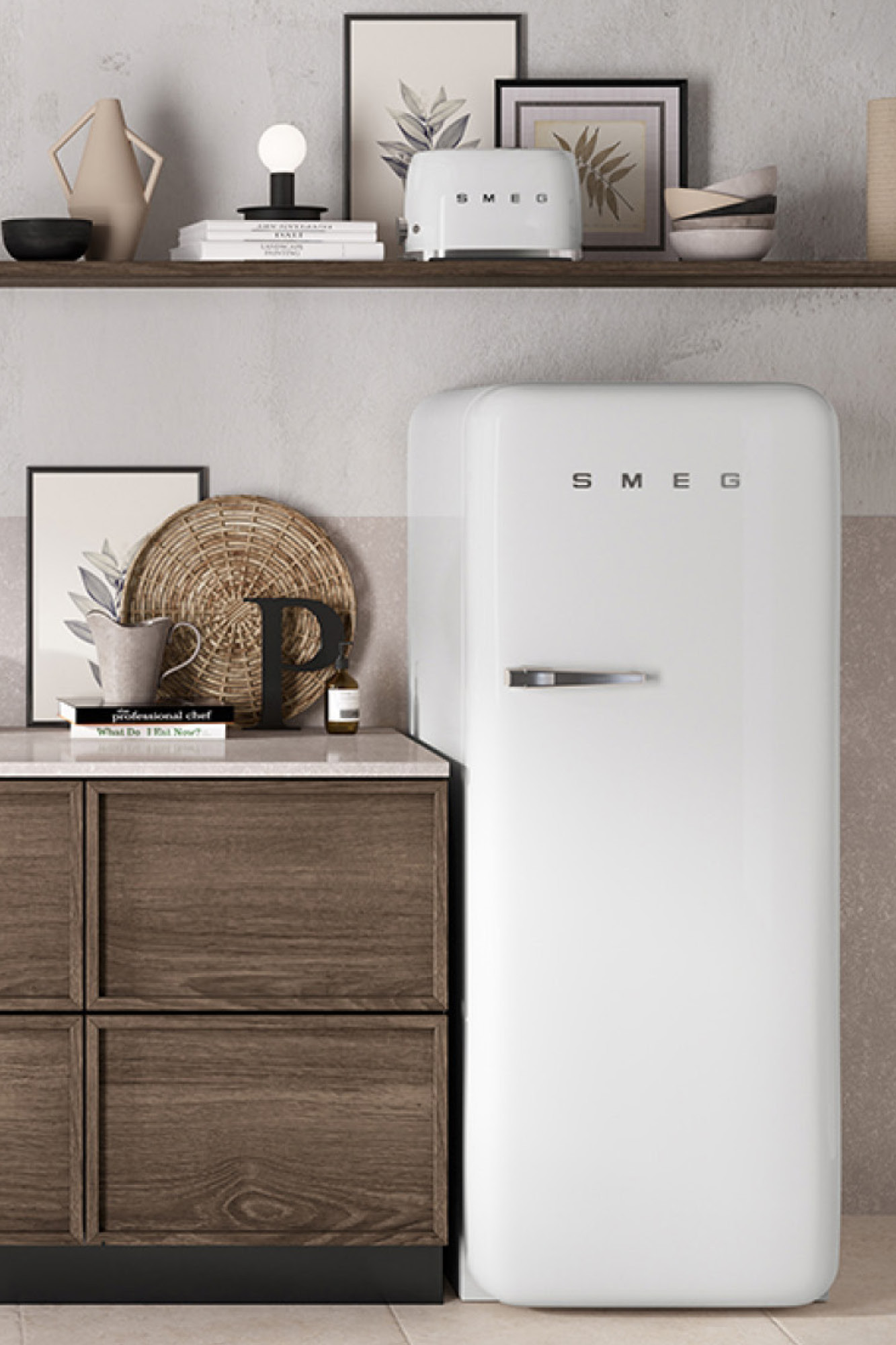 Smeg fehér kenyérpirító és FAB28 hűtőszekrény