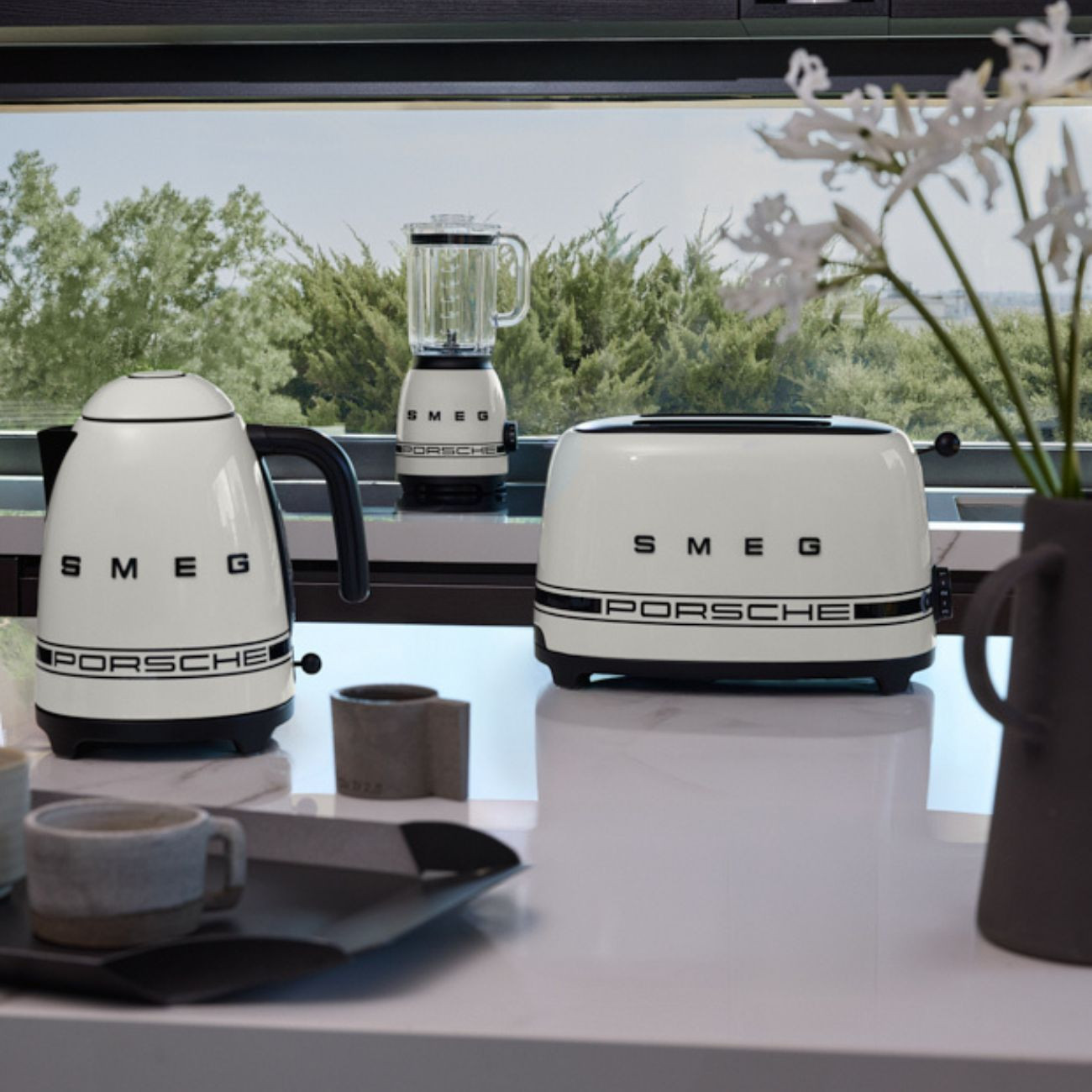 Porsche x SMEG Carrara White vízforraló, turmixgép és kenyérpirító