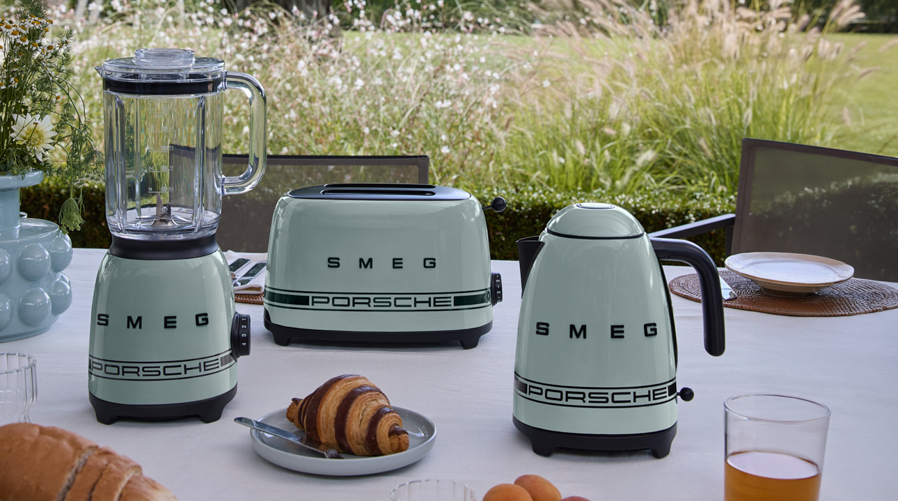 Porsche x SMEG Shade Green turmixgép, kenyérpirító és vízforraló
